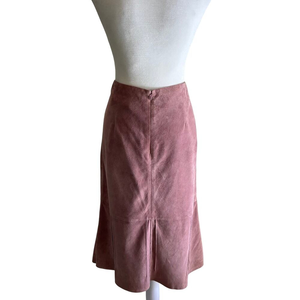 Banana Republic Suede/Leather Skirt Midi Pleated Flare SZ6 Mauve - Picture 2 of 7
